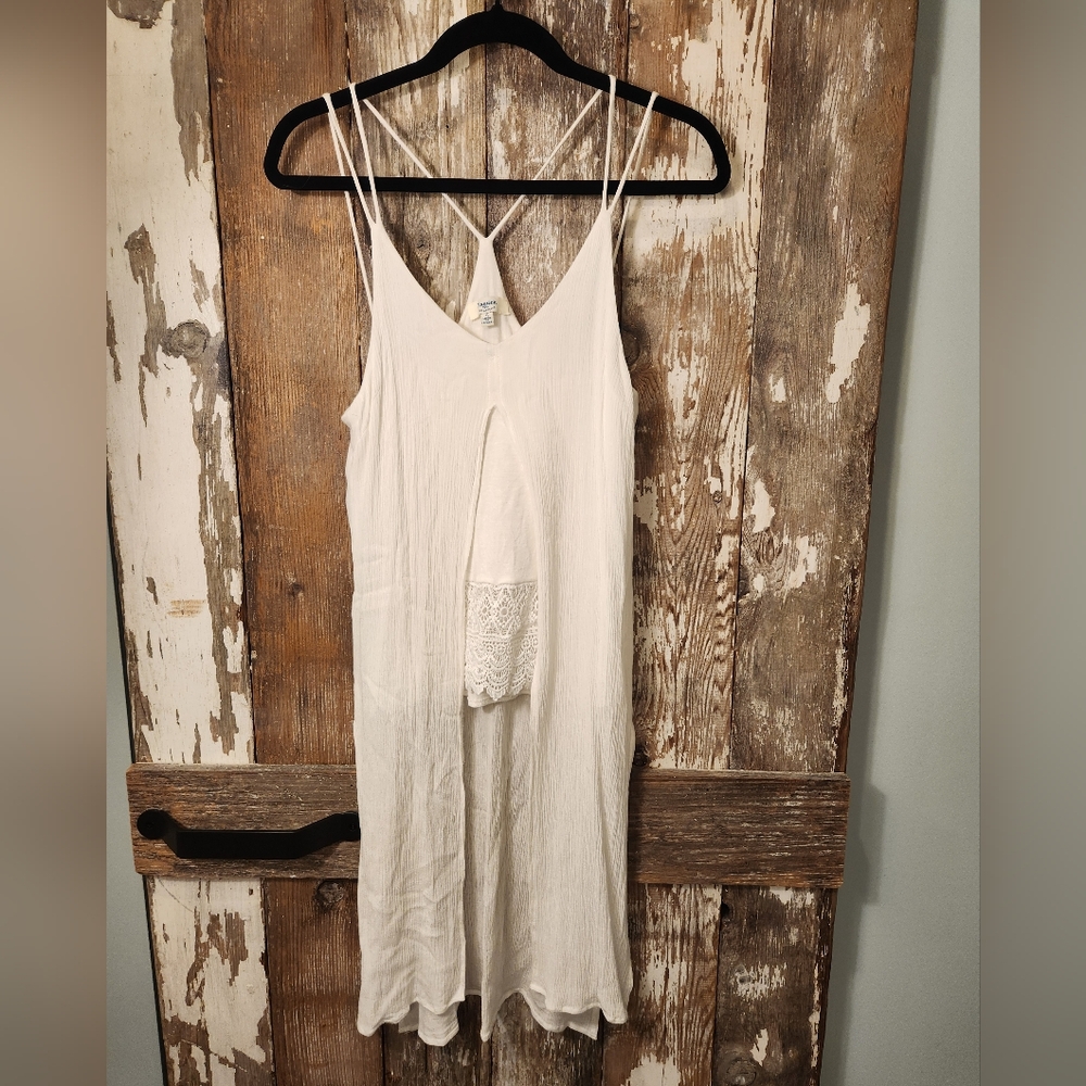 Kayden K Tank Top Women S White‎ Excellent Lace Trim Strappy Crinkle High Low